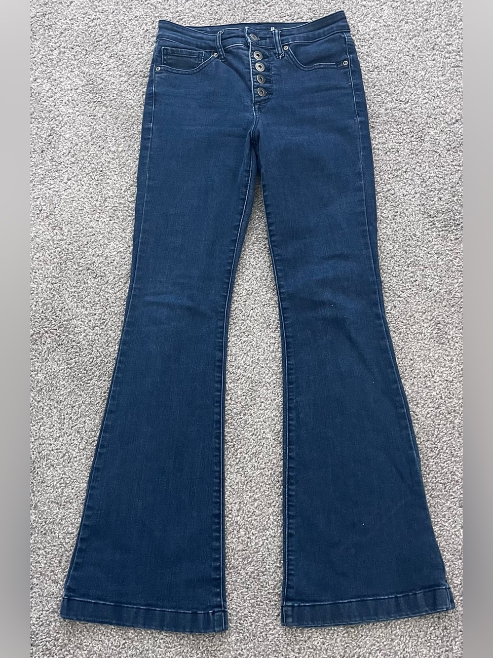 sofia by sofia vergara Dark Blue High-Rise Flare Jeans with Button Fly
